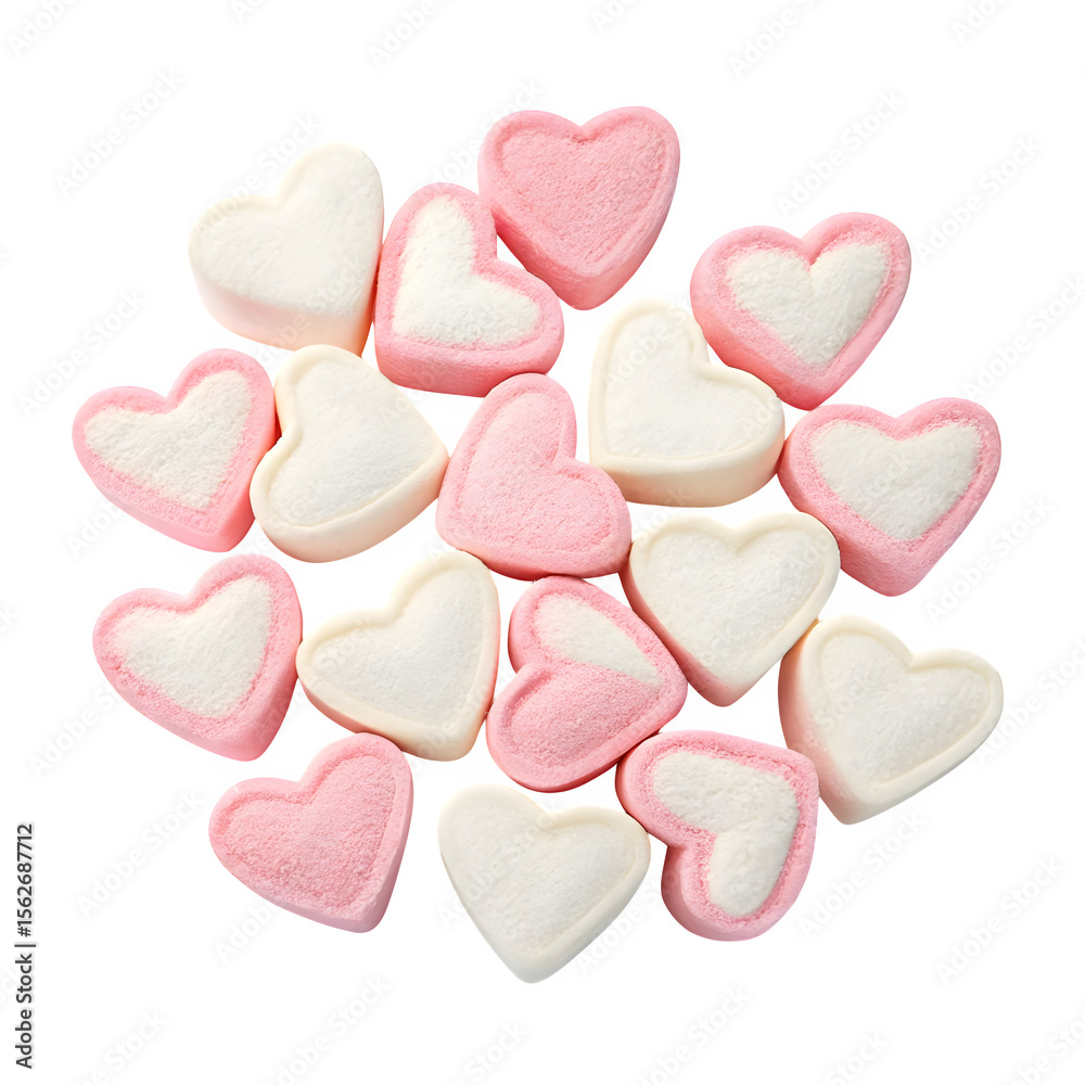 Obraz premium Adorable Pink and White Heart-Shaped Marshmallows Transparent Background PNG for Valentine's Day Designs and Sweet Treats - High-Resolution Image