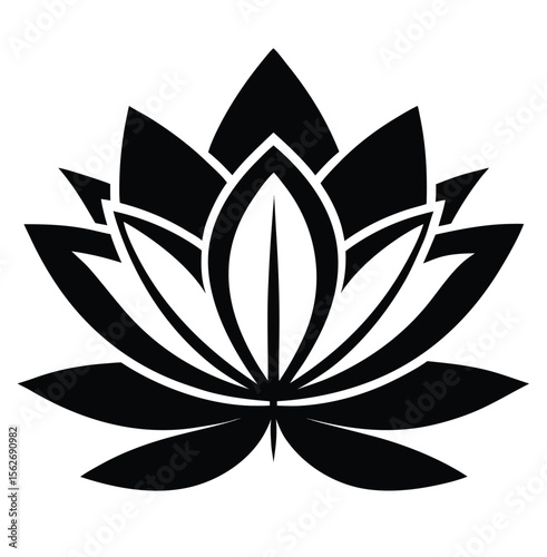 Elegant black lotus flower silhouette symbolizing purity enlightenment and spiritual growth in a clean graphic design
