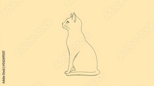 Elegant Minimalist Outline of a Sitting Cat Against a Pale Yellow Background