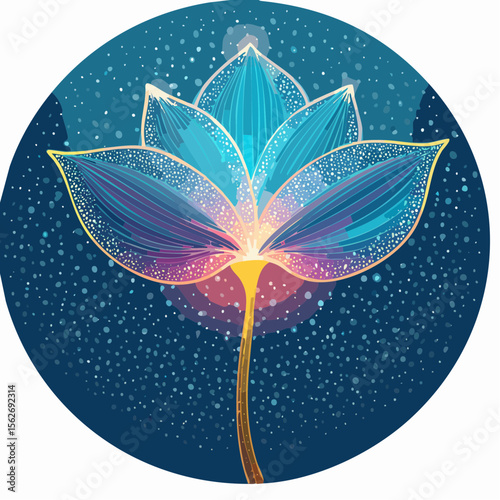firefly bioluminescent silica thalictrum with soft cyan glow and fine etched petals
