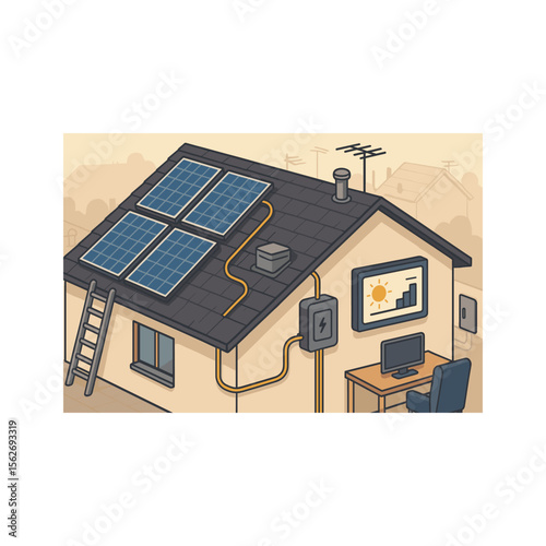 Solar Panel Installation on Smart House Roof