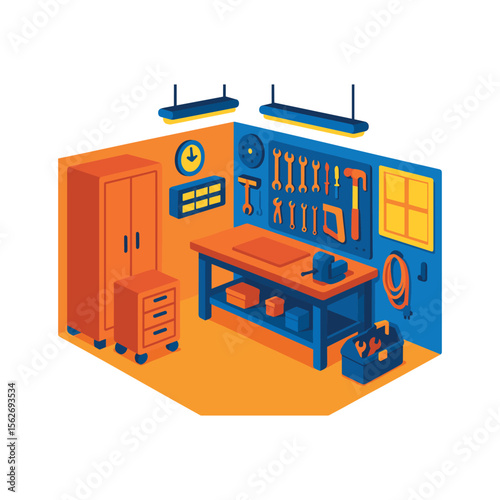 Isometric Smart Home Office with Gadgets