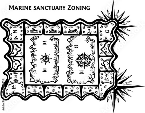 SVG illustrating a marine conservation sanctuary to protect ocean life. Detailed Marine Sanctuary Zoning Map Illustration for Conservation Use