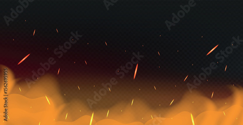 Realistic fire on a dark background - Vector illustration