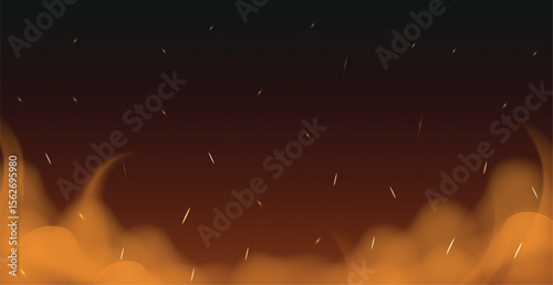 Realistic fire on a dark background - Vector illustration