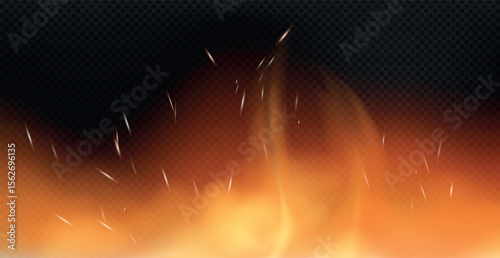 Realistic fire on a dark background - Vector illustration
