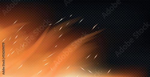 Realistic fire on a dark background - Vector illustration
