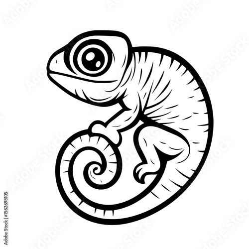 Detailed chameleon icon with coiled tail and body texture representing reptiles, wildlife, and adaptability.