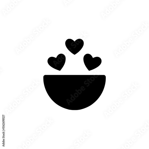 Bowl with multiple floating hearts icon symbolizing nurturing, love, or affectionate food service.
