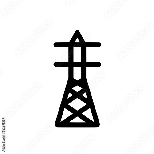 Black icon of a communication or transmission tower used in broadcasting, cellular, or radio signal concepts.