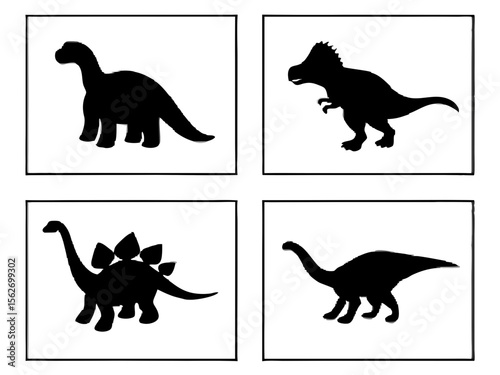 Collection of four distinct dinosaur silhouettes on white backgrounds