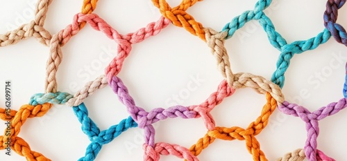 Colorful braided ropes forming a geometric pattern.