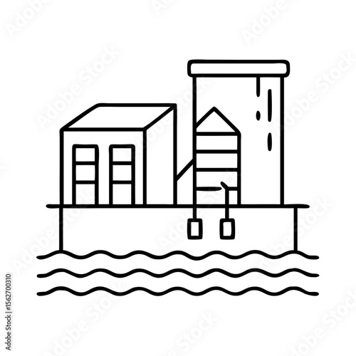 Water intake station icon. Urban water treatment and supply system. Simple outline vector line illustration for infographic, website, app