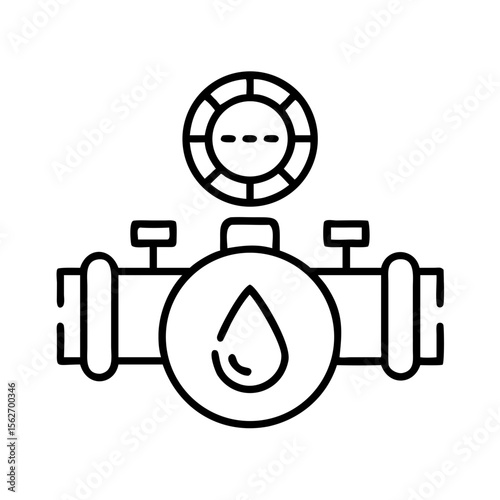 Water meter icon with gauge and drop symbol. Urban water supply and measurement concept. Vector outline illustration for app, website, infographic