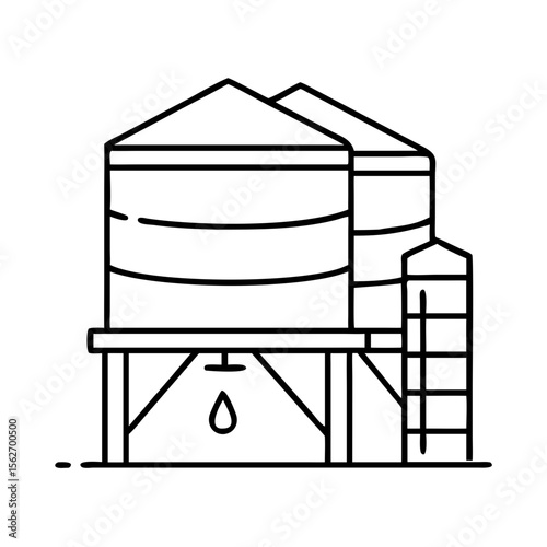 Water tower tank reservoir storage distribution system for urban supply icon. Outline vector illustration for municipal infrastructure design