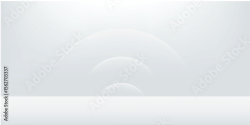 Abstract shine silver cylinder pedestal podium. Sci-fi white empty room concept with semi circle glowing neon lighting.