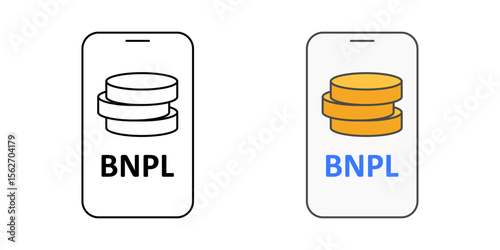 BNPL app icon with mobile and coins symbol, perfect for digital finance, e-commerce platforms, and buy now pay later applications.