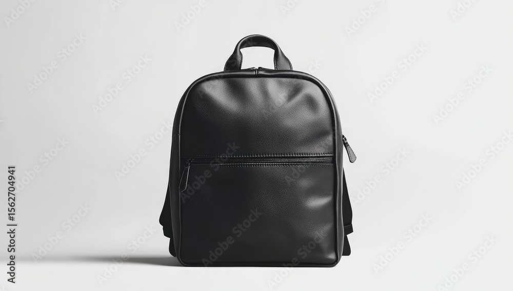Naklejka premium Black leather backpack, front view