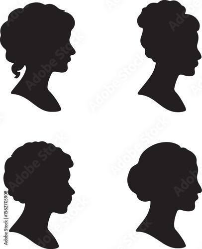 Unique Female Cameo Silhouettes in Vintage Style