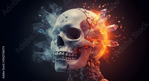 Shattered Skull: Crystalline Inferno ? A Surreal Digital Art Composition