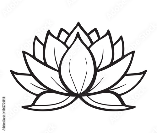 Line art lotus flower isolated on white background. Minimalist lotus outline.