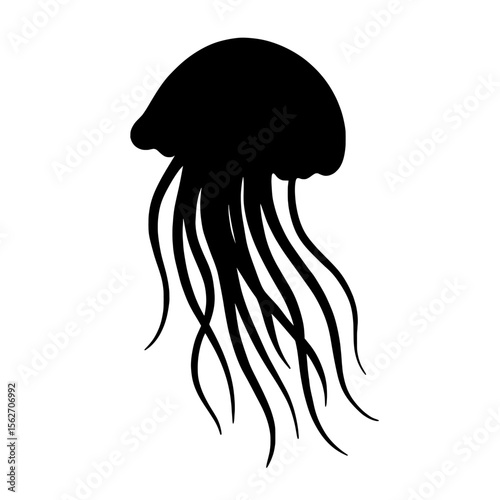 Bioluminescent Jellyfish with Flowing Tentacles in Deep Sea