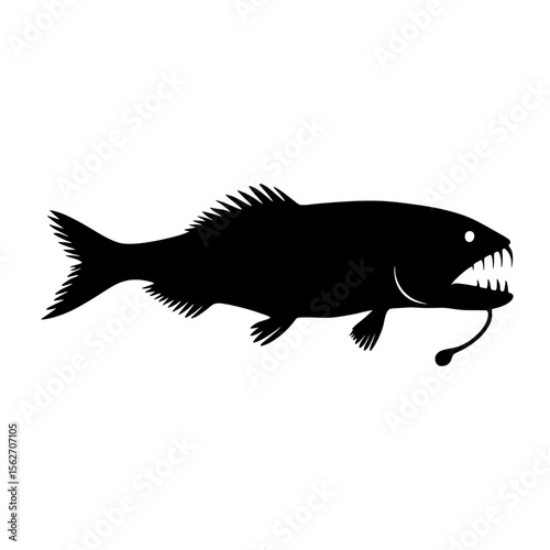 Shadowy Dragonfish Silhouette with Jagged Fins and Bioluminescent Lure