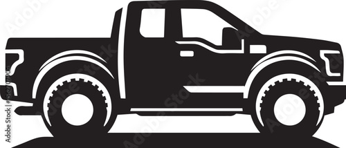 Pickup truck silhouette side view, black vector illustration on white background