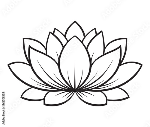 Line art lotus flower isolated on white background. Minimalist lotus outline.