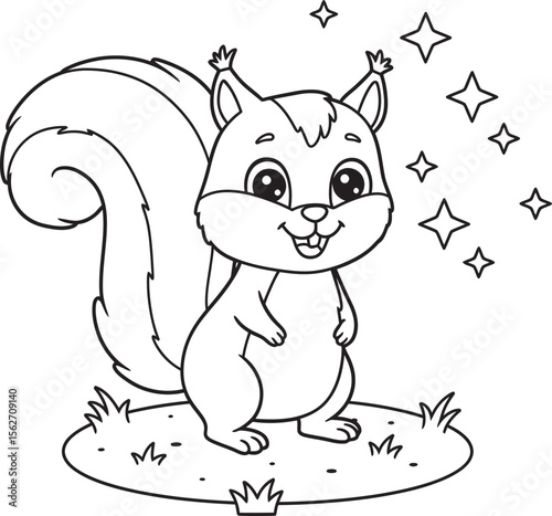 Squirrel Illustration Coloring pages line art and outline white background