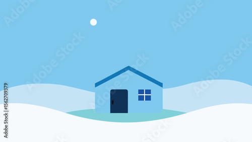 Peaceful snow house illustration with winter landscape and cozy atmosphere