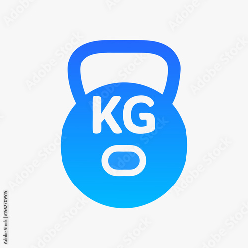 Blue gradient kettlebell icon with KG text, fitness weight symbol on light background, flat modern design 

