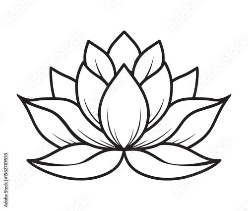 Line art lotus flower isolated on white background. Minimalist lotus outline.
