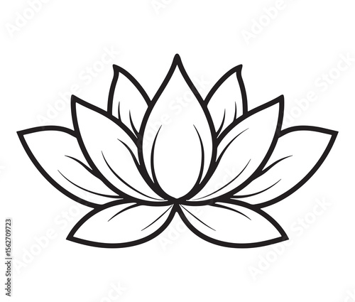 Line art lotus flower isolated on white background. Minimalist lotus outline.