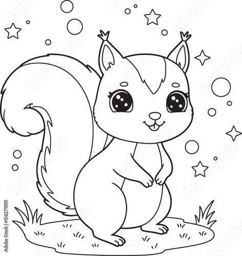Squirrel Illustration Coloring pages line art and outline white background