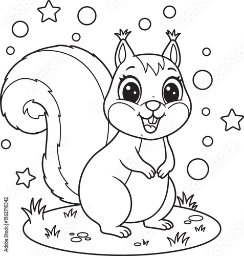 Squirrel Illustration Coloring pages line art and outline white background