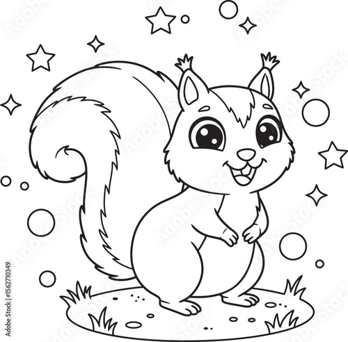Squirrel Illustration Coloring pages line art and outline white background