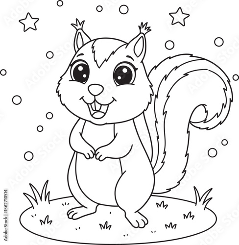 Squirrel Illustration Coloring pages line art and outline white background