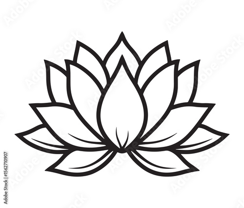 Line art lotus flower isolated on white background. Minimalist lotus outline.