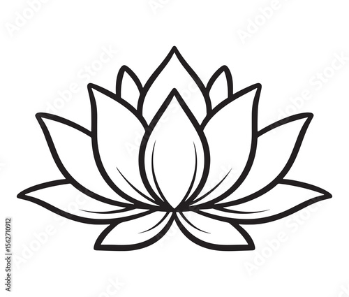 Line art lotus flower isolated on white background. Minimalist lotus outline.