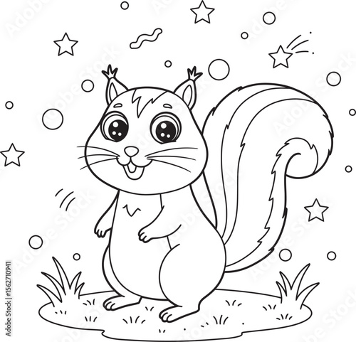 Squirrel Illustration Coloring pages line art and outline white background
