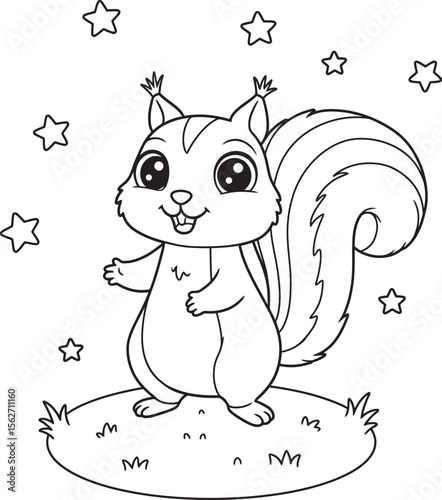 Squirrel Illustration Coloring pages line art and outline white background