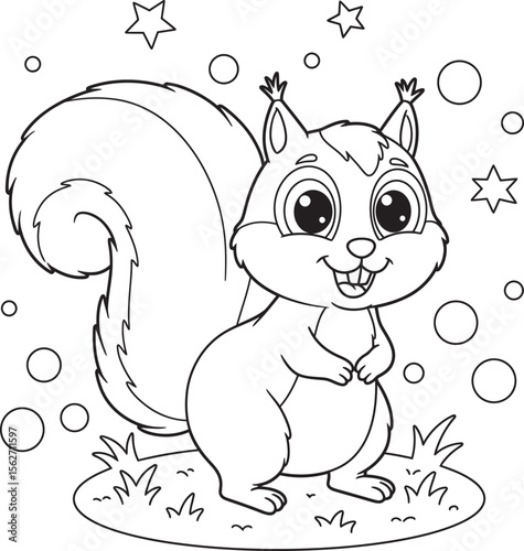 Squirrel Illustration Coloring pages line art and outline white background