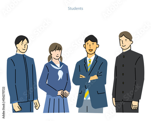 男女の学生-受験生応援ー講習ー中学高校ー人物シンプルベクターイラスト素材