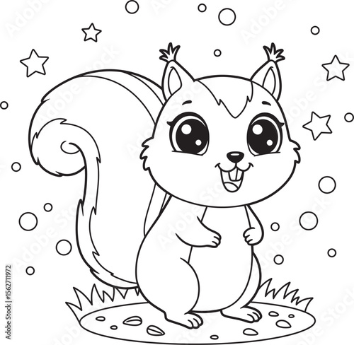 Squirrel Illustration Coloring pages line art and outline white background