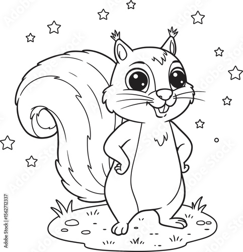 Squirrel Illustration Coloring pages line art and outline white background