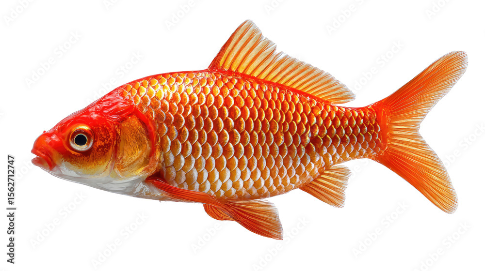 Fototapeta premium Goldfish Beauty: A vibrant goldfish showcases its radiant scales and elegant fins in this photorealistic depiction, radiating charm and aquatic grace.