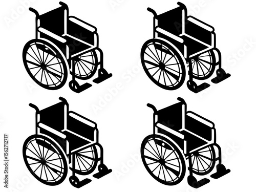 Four identical black and white isometric wheelchair icons arranged in a grid pattern