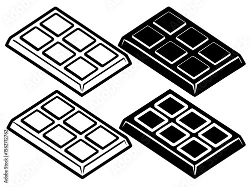 Four isometric chocolate bars one black and white pair