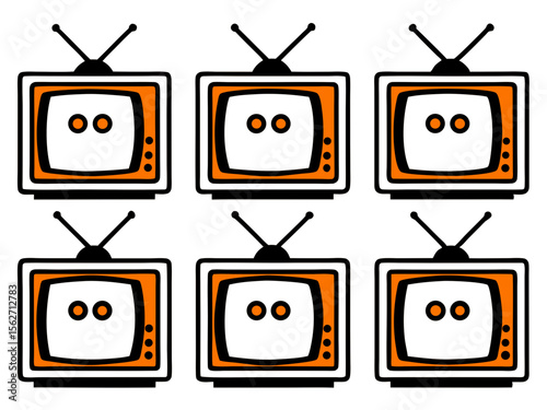 Retro television set pattern with antennas and round screen elements